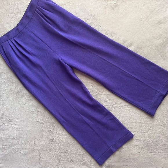 St. John Collection Santana Knit Pull-On Cropped Wide Leg Ankle Pants Purple - Picture 1 of 17